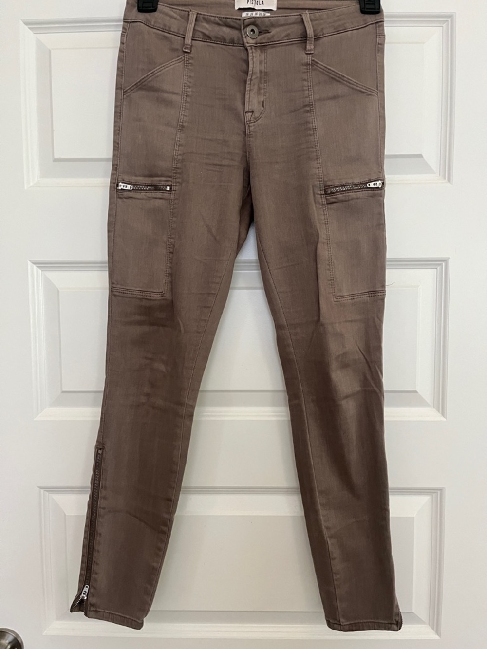 pistola Taupe Cropped Cargo Ankle Jeans with Zips